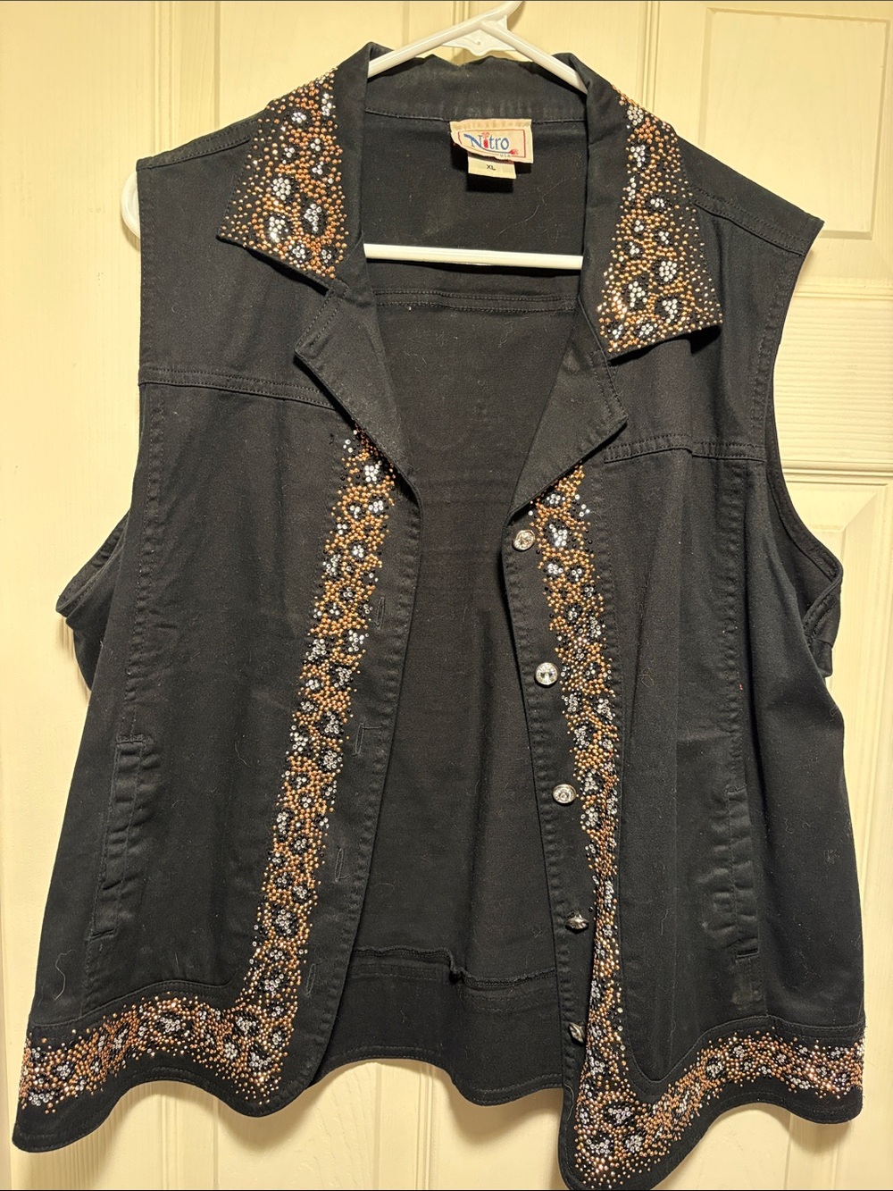 Black Embellished Sleeveless Button-Up Top